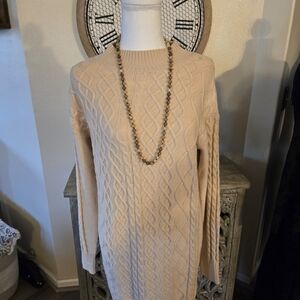 Chic Beige Cable Knit Long Sleeve Dress